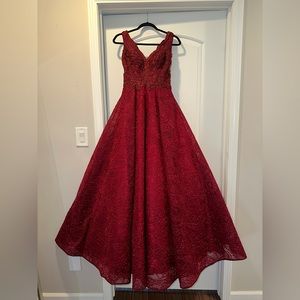 Burgundy Sequined Ball Gown Prom Dress